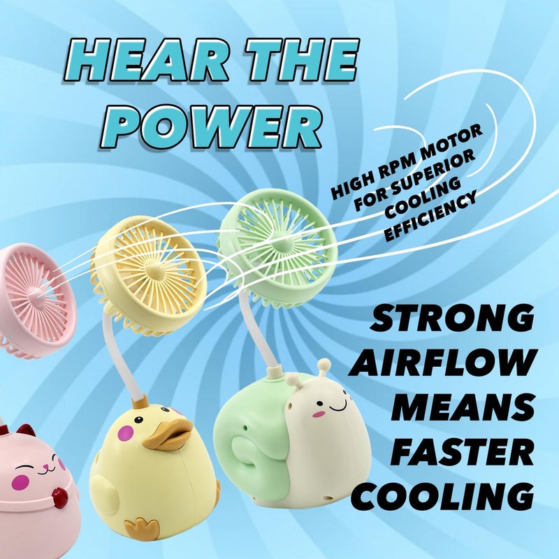 Ennotek Cute Snail Desk Fan with Pen Caddie – USB Plug‑In Table Fan with Strong Airflow & Small Backup Battery – Fun Office Desk Accessories for Home, School & Work (Green Snail) - Image 2